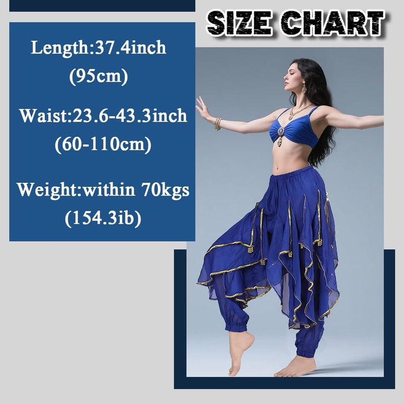 Rivoxi Women‘s Belly Dance Harem Pants with Golden Trim High Waist Stretchy Pants for Yoga Practice Stage Performance - Image 2
